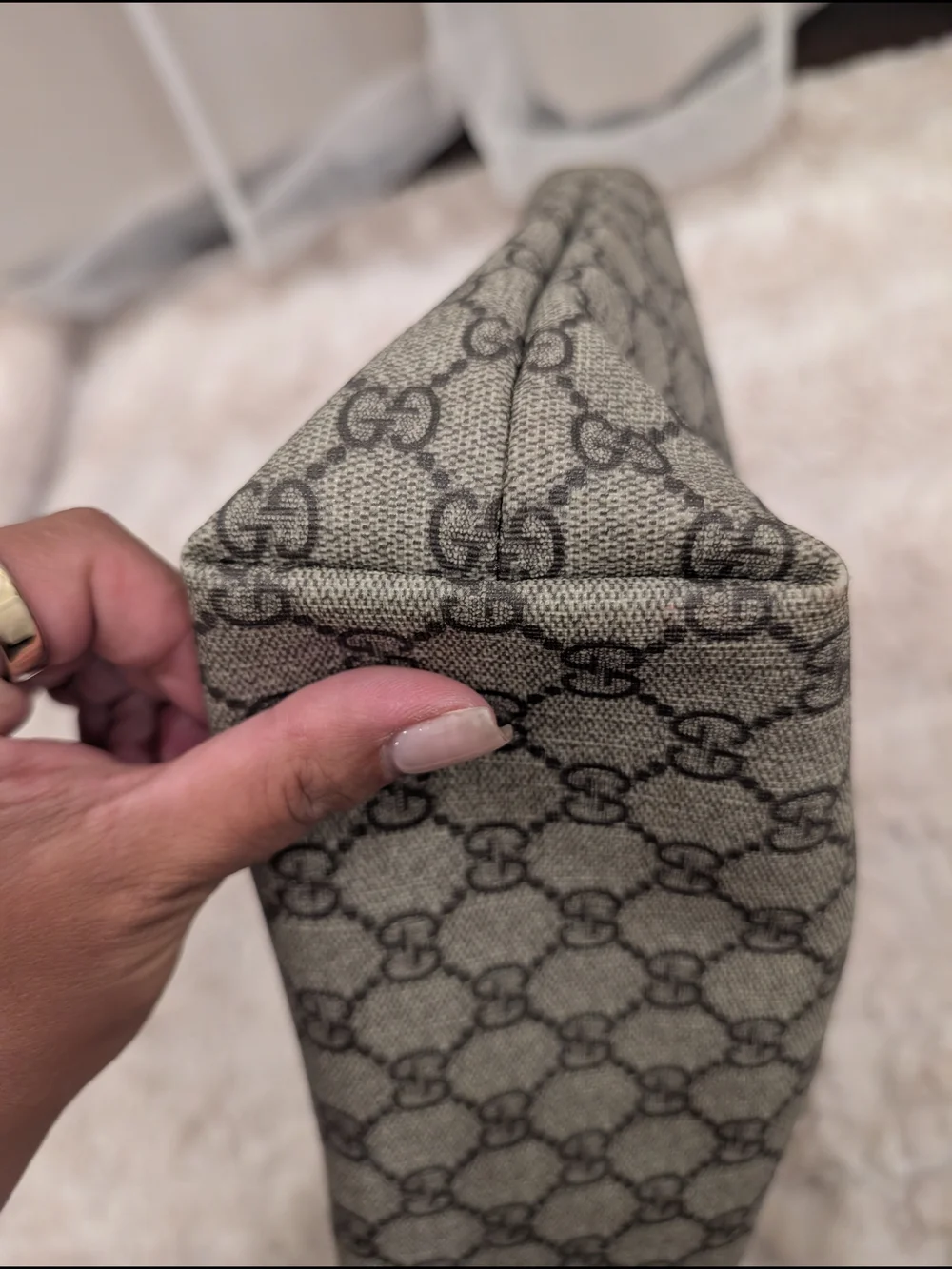 Gucci Beige Monogram Tote Bag - Beige/Yellow Trim